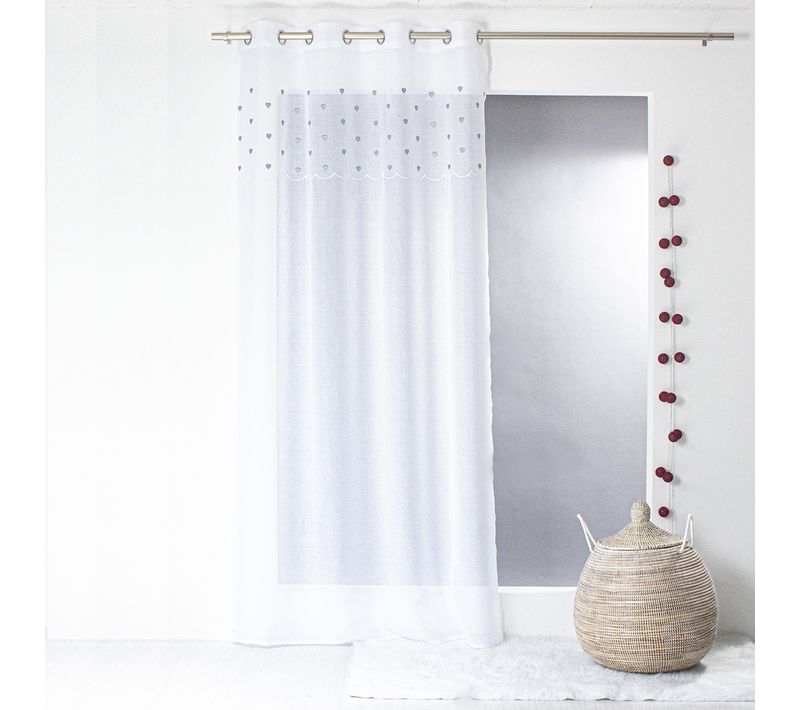 Voilage Sablé Avec Top Cœurs - 140x240 Cm - Gris Clair