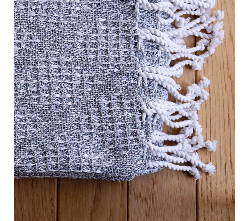 Plaid Jacquard à Franges - 130x160 Cm - Gris Clair
