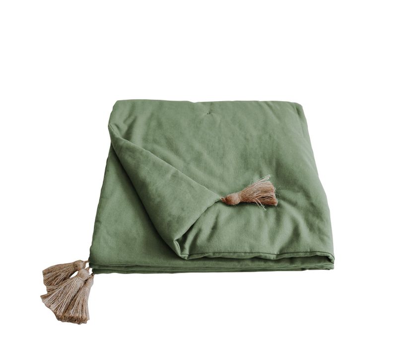 Edredon En Coton Avec Pompons 190x90cm - Vert Argile