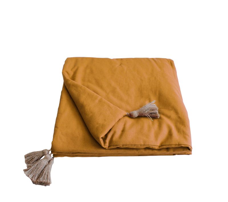 Edredon En Coton Avec Pompons 190x90cm - Jaune Moutarde