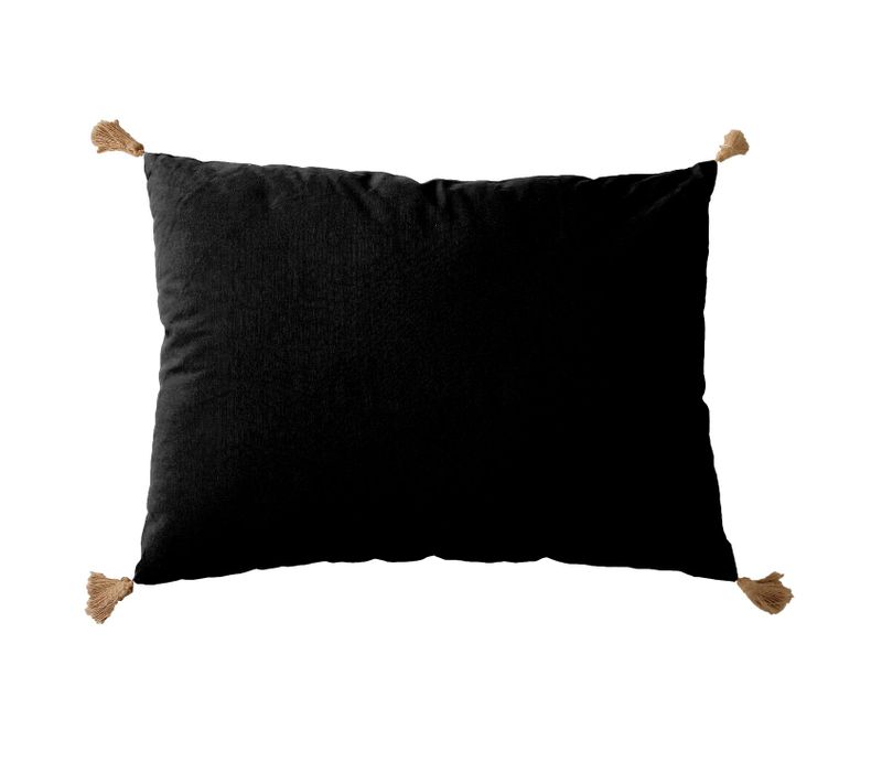 Coussin Rectangulaire 4 Pompons En Jute - 70x50 Cm - Noir