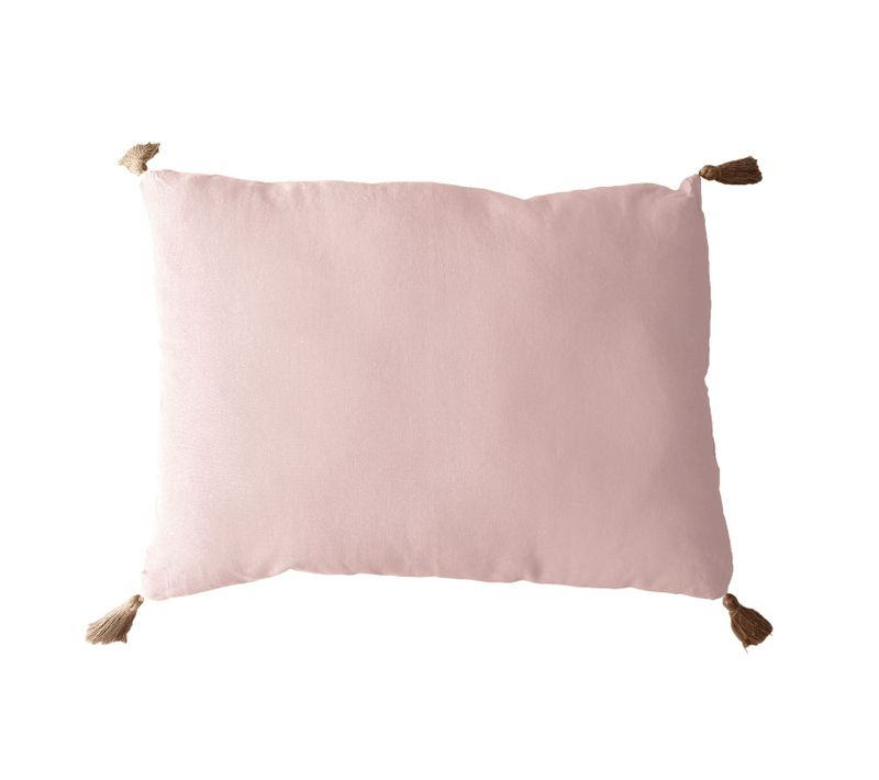 Coussin Rectangulaire Panama Avec 4 Pompons En Jute - 70 Cm X 50 Cm - Vieux Rose