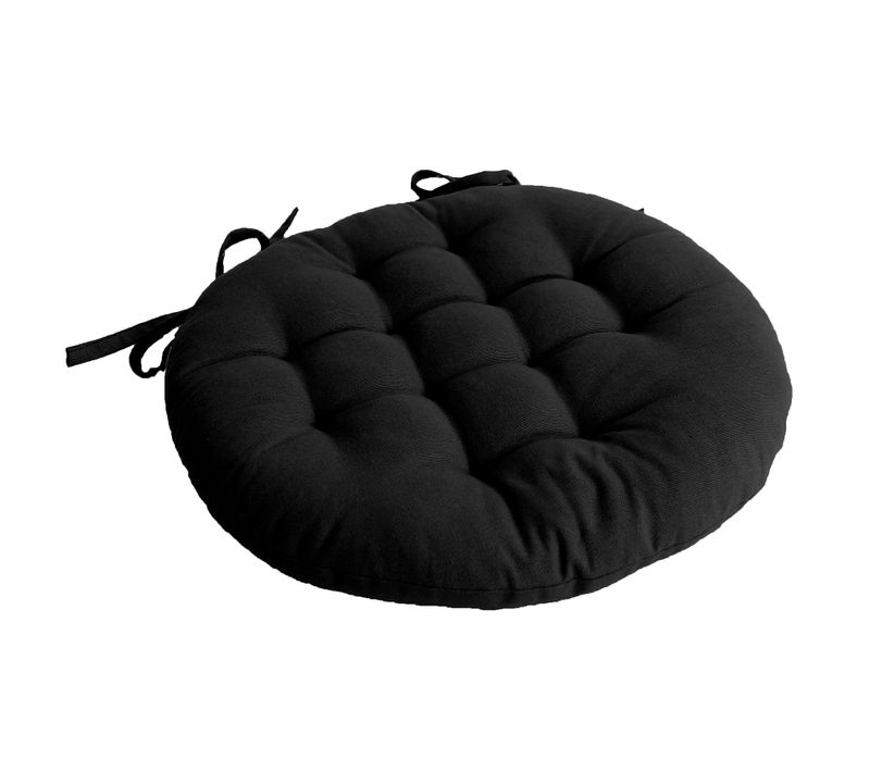 Galette De Chaise Piquée Et Ronde - 38x38 Cm - Noir