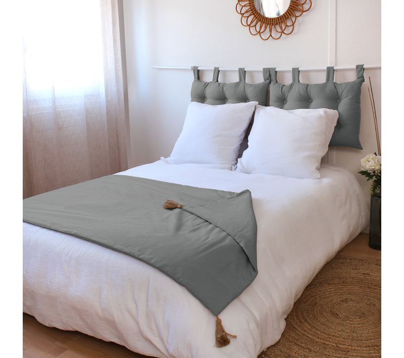 Edredon Panama Avec Pompons En Jute - 90 X 190 Cm - Gris Clair