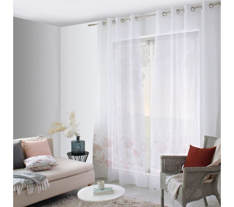 Rideau Voilage à Oeillets "harmony" 140x240cm Beige et Rose