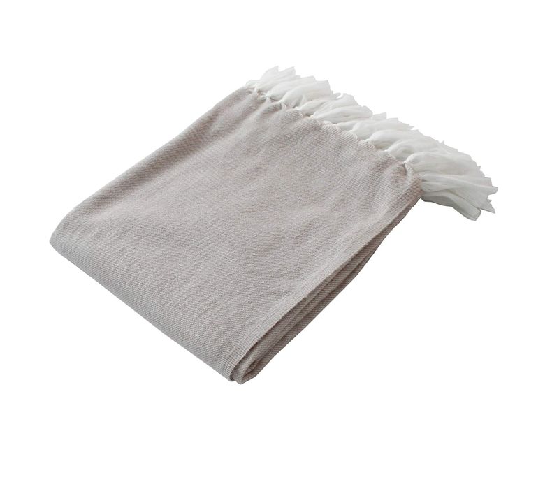 Plaid Jacquard à Longues Franges - 130x150 Cm - Beige