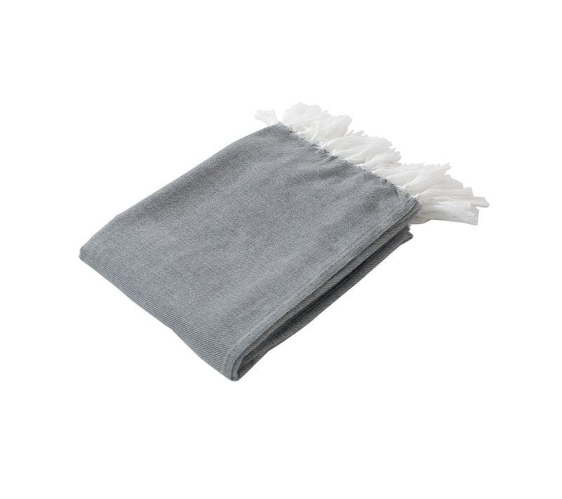 Plaid Jacquard à Longues Franges - 130x150 Cm - Gris Clair