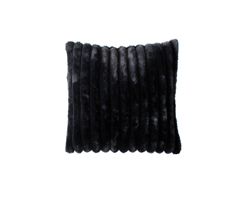 Coussin Côtelé à Effet Fourrure - 40 X 40cm - Noir