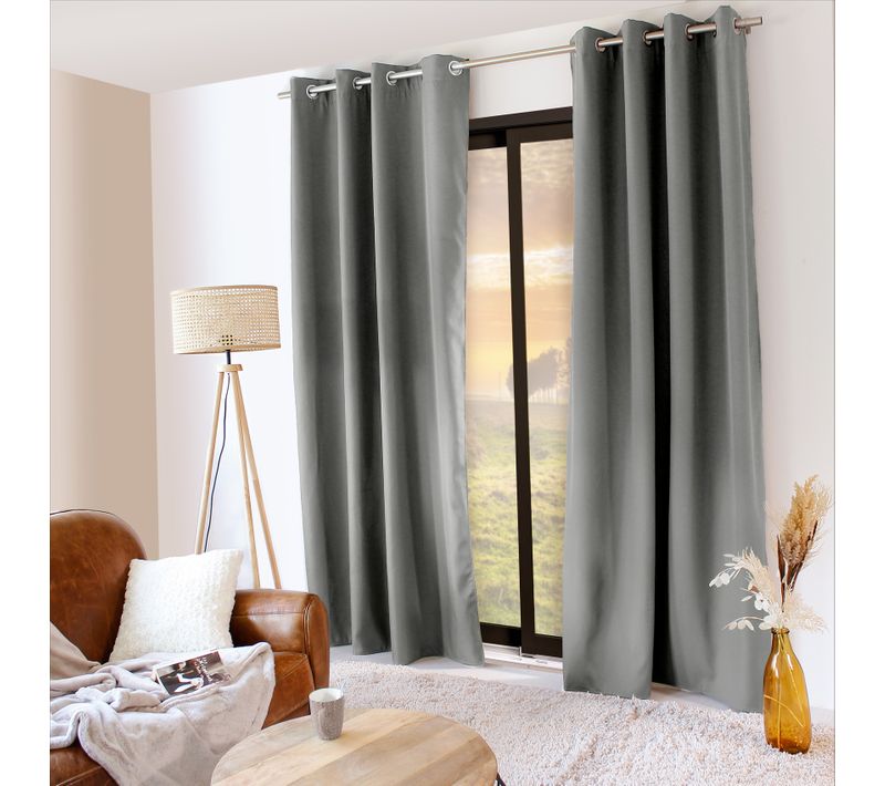 Rideau Thermique En Microfibre Doublée - 135x240 Cm - Gris Clair