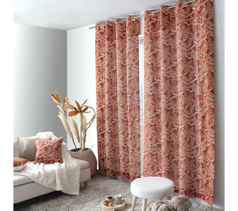 Rideau à Oeillets En Coton Recyclé Chambray - 140x240 Cm - Terracotta