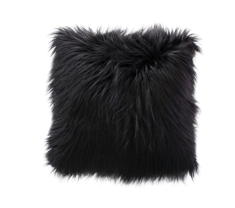 Coussin Déhoussable Uni Imitation Fourrure - 45x45 Cm - Noir