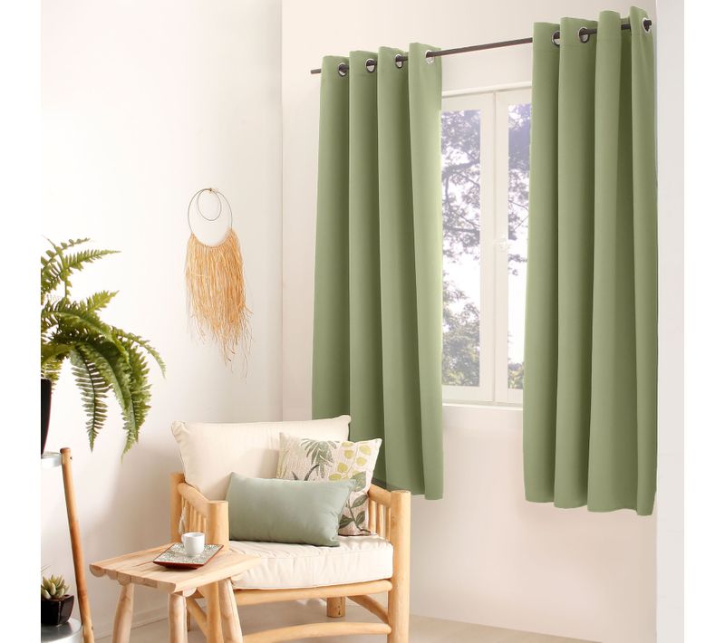 Rideau Occultant Fil Noir Avec 8 Oeillets - 140x180 Cm - Vert Olive