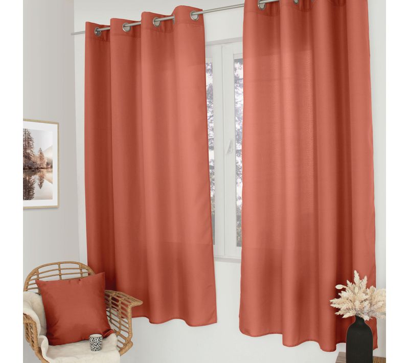 Rideau Uni à Oeillets - 140x180 Cm - Terracotta