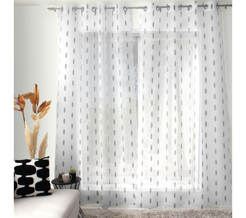 Voilage Jacquard à Pois Ovales à Oeillets - 140x240 Cm - Noir