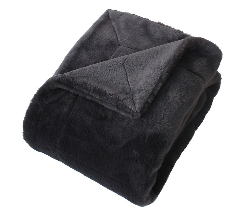 Plaid - Effet Fourrure Double Face Flanelle - 125x150 Cm - Gris Anthracite