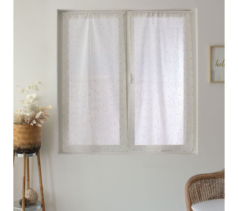 Paire De Petits Voilages Plumetis - Effet Lin - 60x120 Cm - Naturel