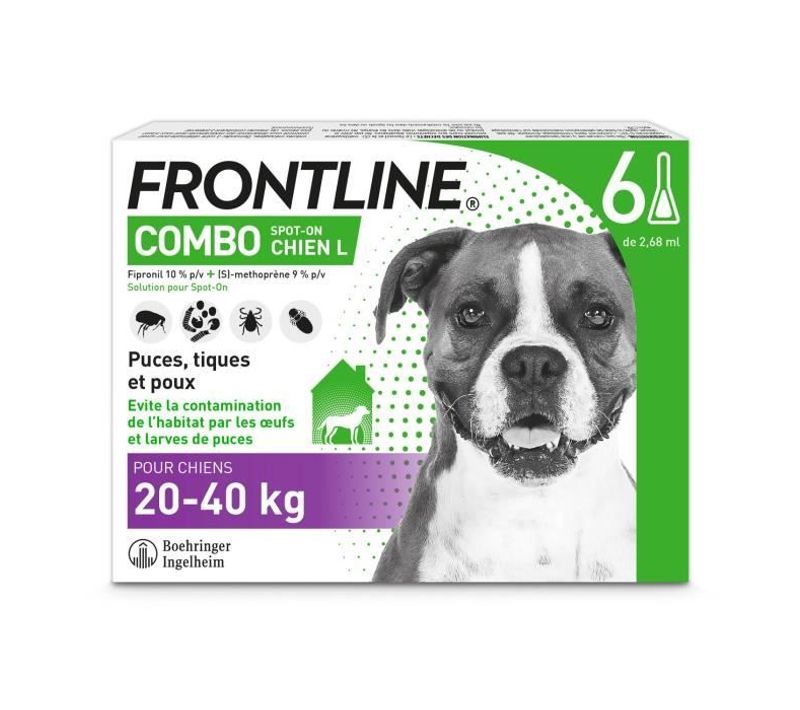 Frontline Combo Chien L - 20 à 40 Kg - 6 Pipettes - Puces Tiques Et Poux