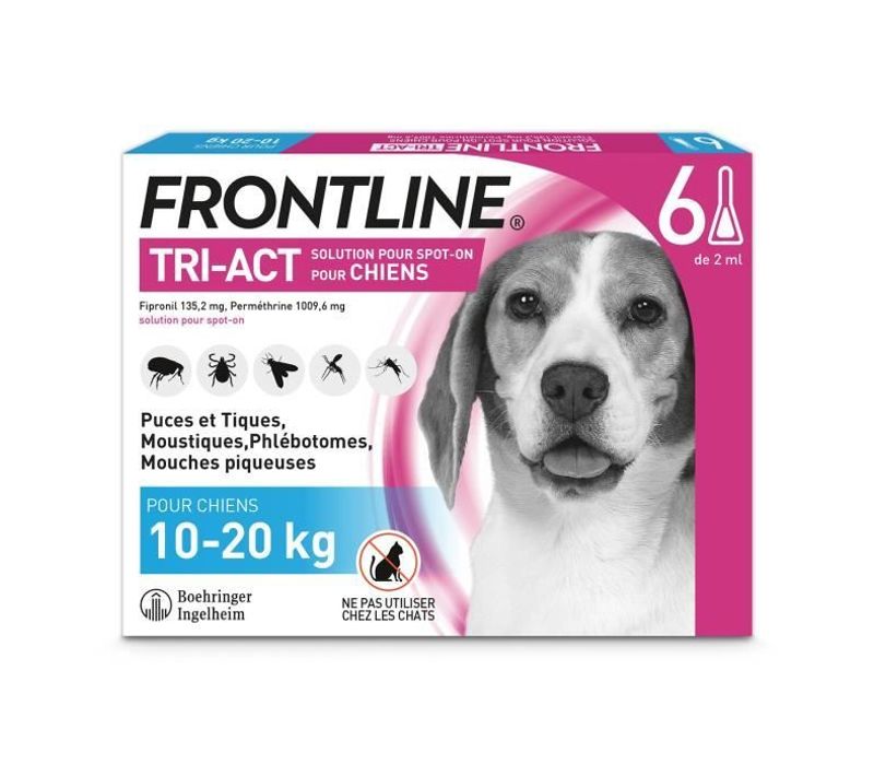 Tri-act Chiens M - 10 à 20 Kg - Puces, Tiques, Moustiques, Phlébotomes Et Mouches Piqueuses