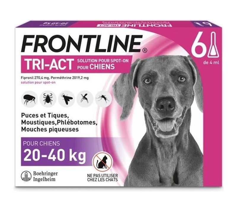 Tri-act Chiens L - 20 à 40 Kg - Puces, Tiques, Moustiques, Phlébotomes Et Mouches Piqueuses