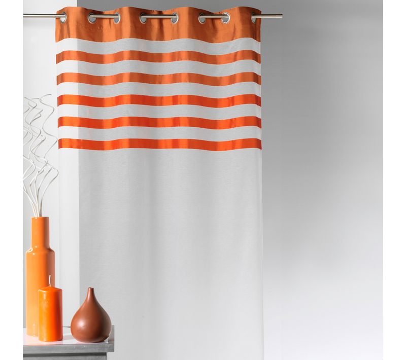 Voilage Avec Parement à Rayures Satinées Et Colorées - 140x250 Cm - Orange