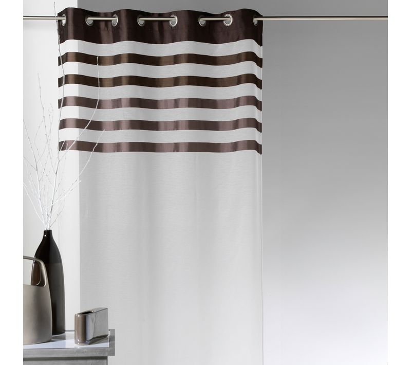 Voilage Avec Parement à Rayures Satinées Et Colorées - 140x250 Cm - Taupe