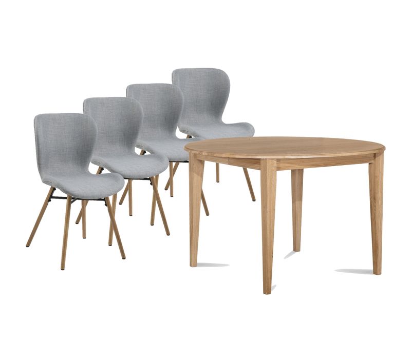 Table Ronde Extensible Pieds Fuseau D115 + 4 Chaises Tissu - Victoria