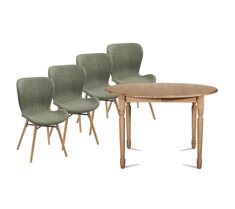 Table Ronde Extensible Pieds Tournés D105 + 4 Chaises Tissu - Victoria