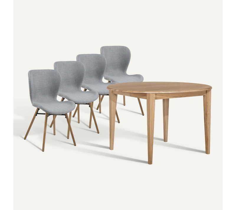 Table Ronde Extensible Pieds Fuseau D105 + 4 Chaises Tissu - Victoria