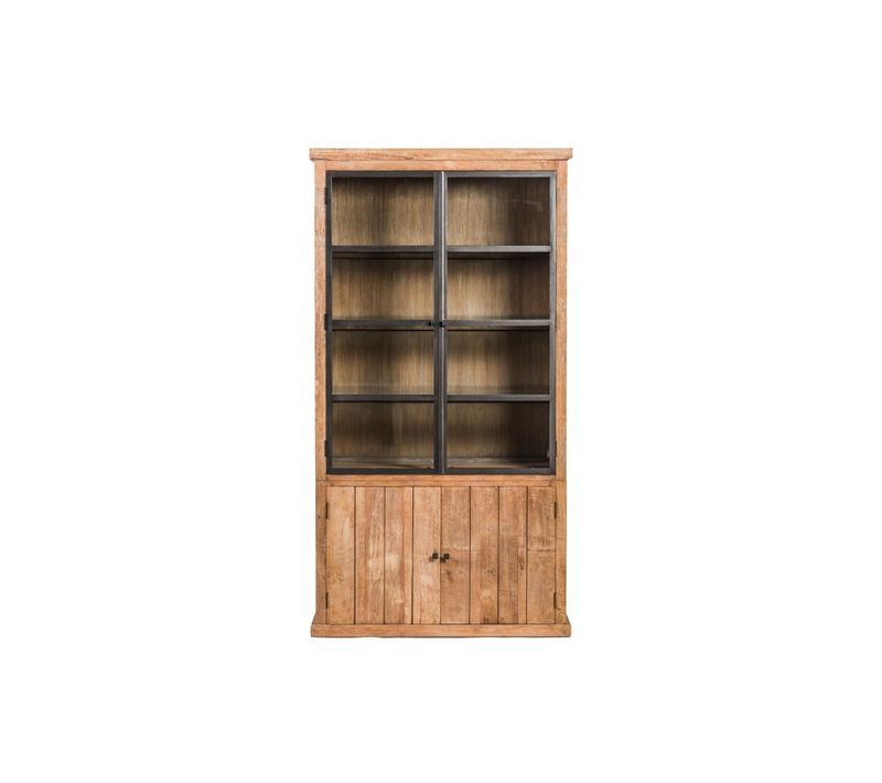 Buffet Vaisselier En Bois Recyclé Et Métal 4 Portes éclairage LED - Linas