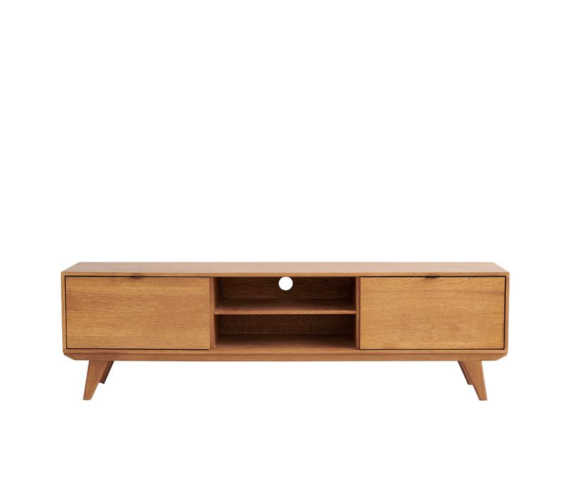 Meuble TV Rétro En Chêne 2 Niches 2 Portes L180 Noir - Mallet