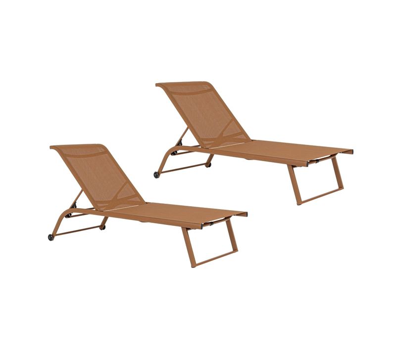 Bains De Soleil Inclinables En Aluminium Et Tissu (lot De 2) - Cabourg