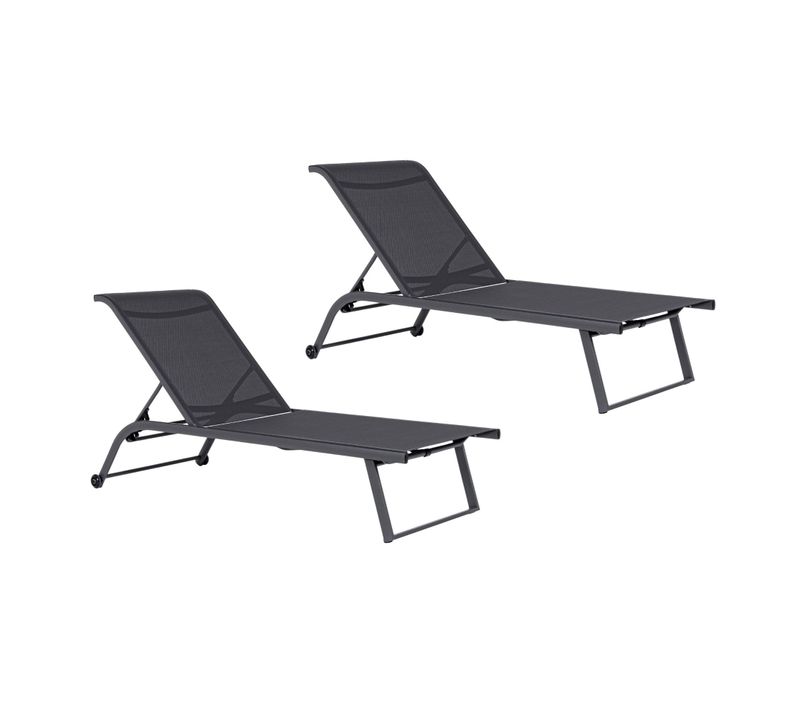 Bains De Soleil Inclinables En Aluminium Et Tissu (lot De 2) - Cabourg