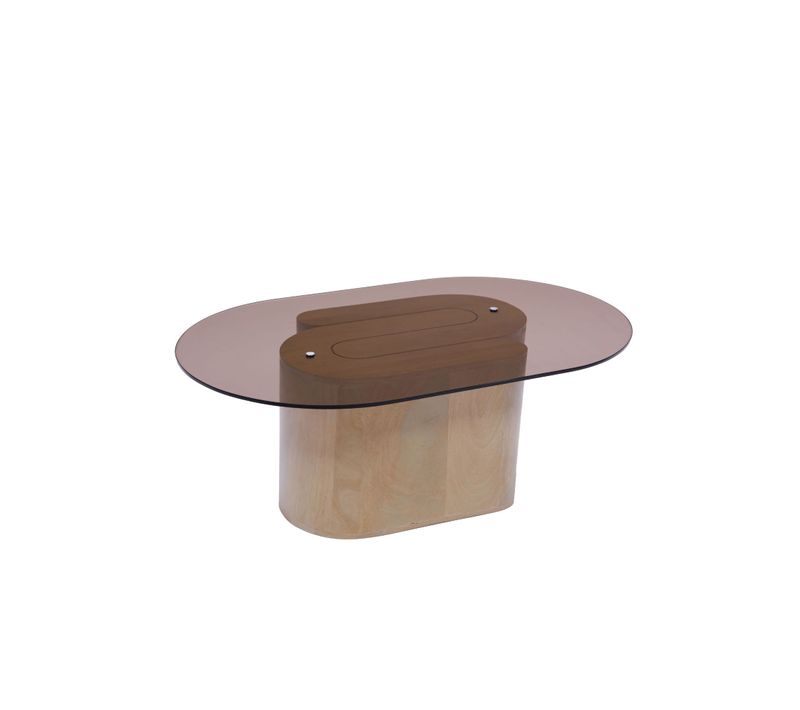 Table Basse Ovale En Bois Et Verre Marron Fumé L100 - Alba