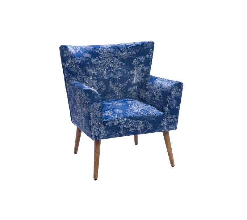 Fauteuil à Accoudoirs En Tissu Peau De Pêche Bleu à Motifs - Heron