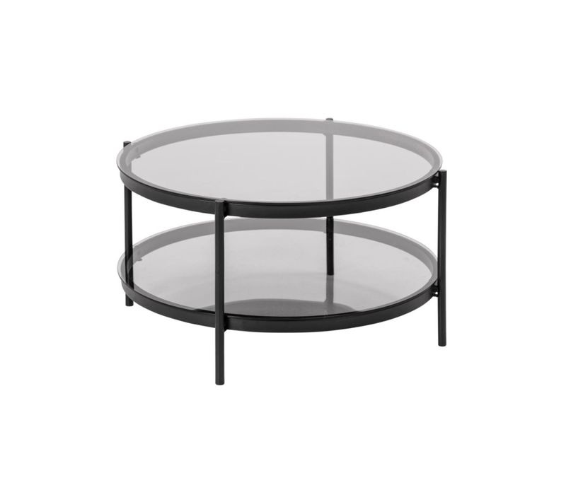Table Basse Ronde En Verre Et Métal Noir - Benny