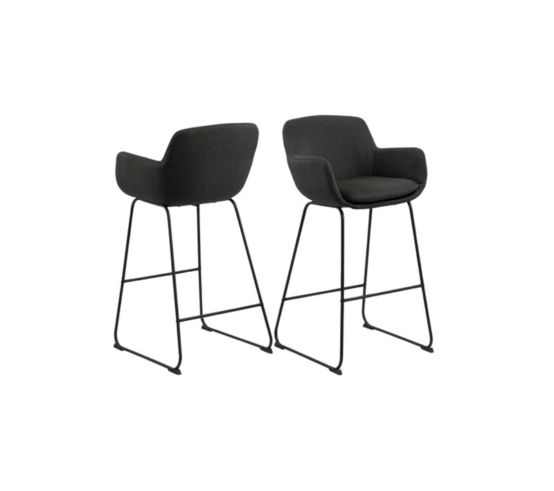 Tabourets De Bar à Accoudoirs En Tissu Gris (lot De 2) - Sila