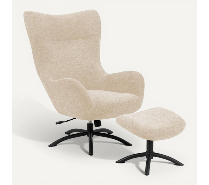 Fauteuil à Oreilles Pivotant Avec Repose-pieds En Tissu - Bristol