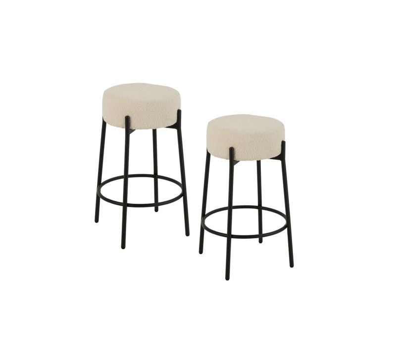 Tabourets De Bar En Métal Noir Et Bouclette (lot De 2) - Gerda