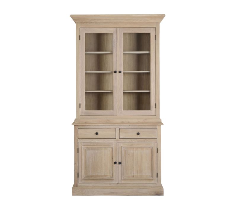 Vaisselier En Chêne Blanchi 2 Portes Vitrées 2 Tiroirs 2 Portes Bois - Victoria