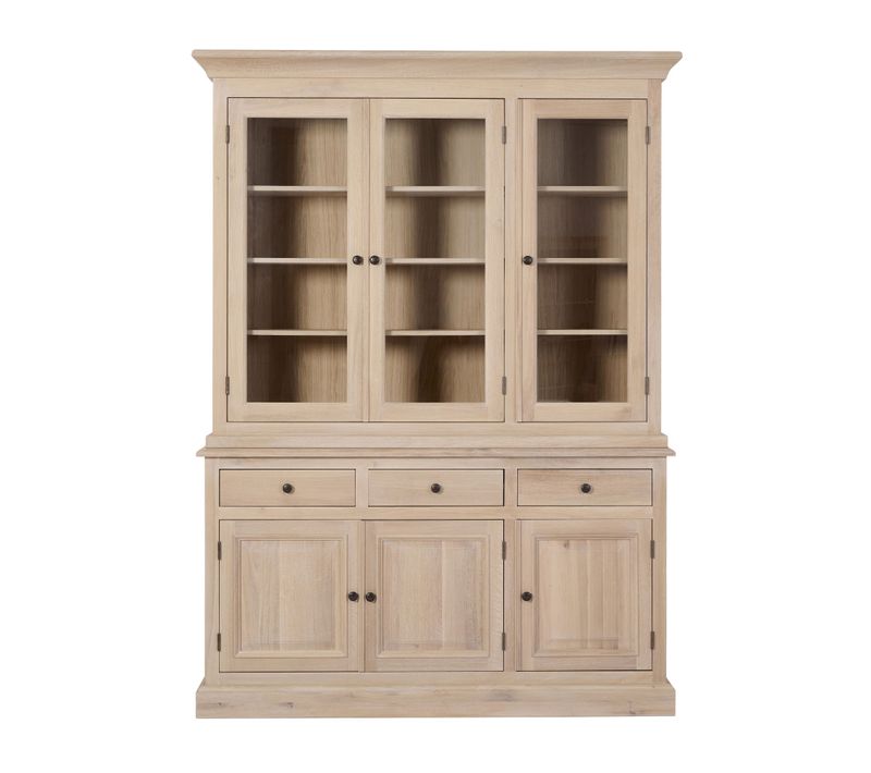 Vaisselier En Chêne Blanchi 3 Portes Vitrées 3 Tiroirs 3 Portes Bois - Victoria