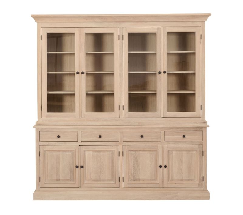 Vaisselier En Chêne Blanchi 4 Portes Vitrées 4 Tiroirs 4 Portes Bois - Victoria