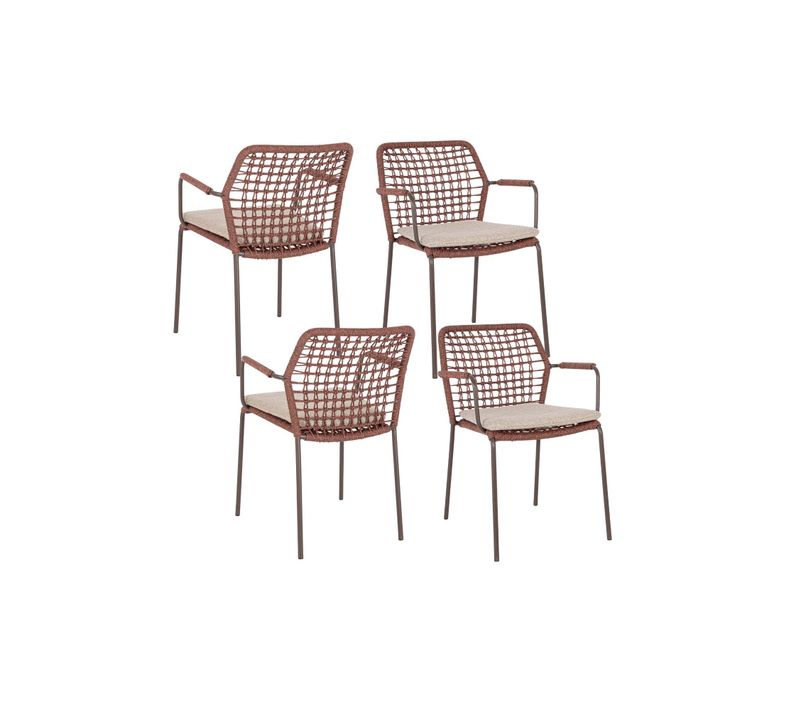 Chaises De Jardin à Accoudoirs Et Coussin (lot De 4) - Palma