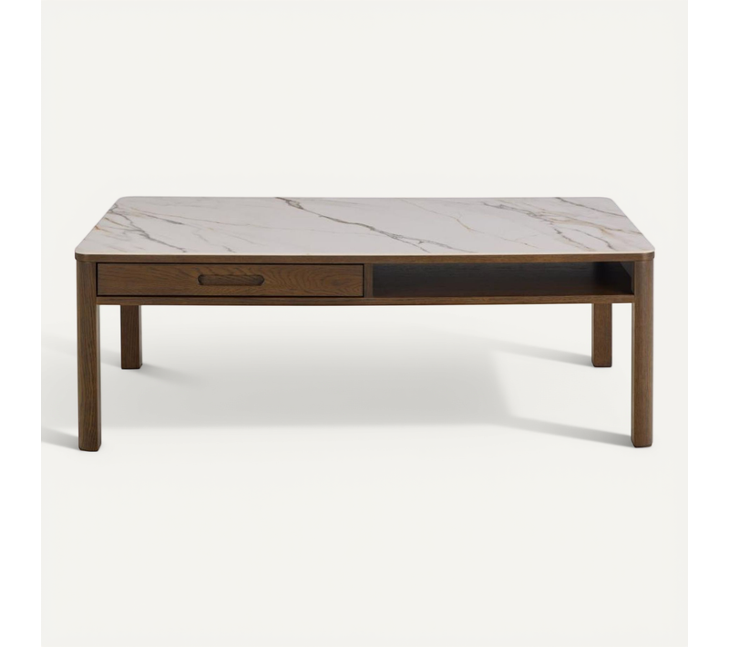 Table Basse Rectangulaire En Céramique Et Chêne Fumé L130 - Simone