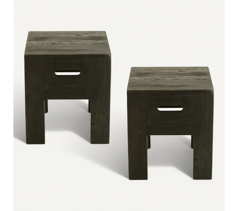Tabourets En Bois Massif Carrés (lot De 2) - Terra