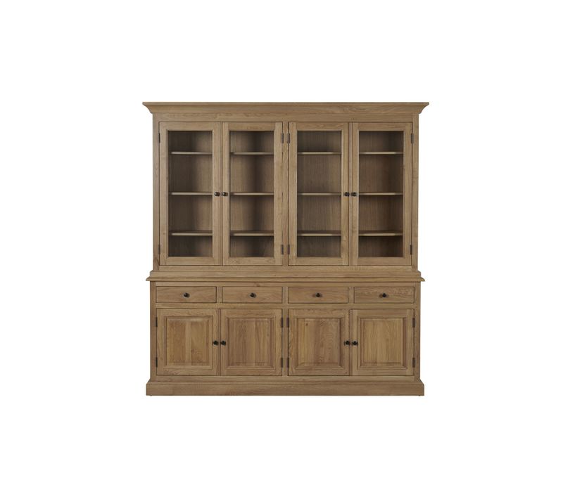 Buffet Vaisselier En Chêne 4 Portes Vitrées 4 Tiroirs 4 Portes Bois - Victoria