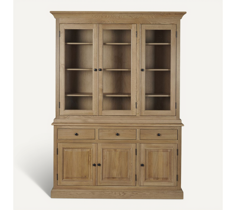 Buffet Vaisselier En Chêne 3 Portes Vitrées 3 Tiroirs 3 Portes Bois - Victoria