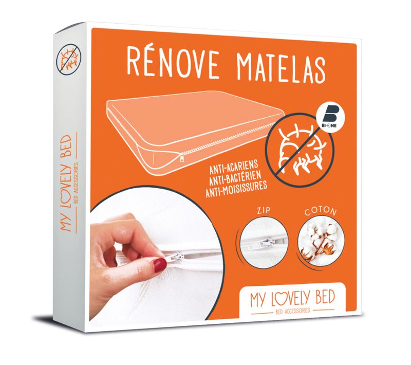 Rénove Matelas 140x190/200 Cm - Housse Complète - Anti Acarien - Coton - Zip De Fermeture