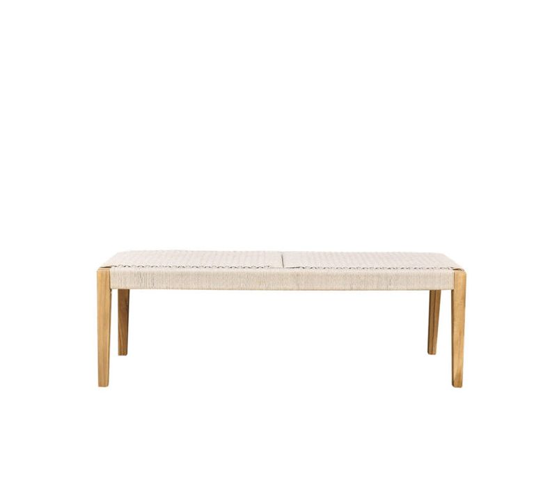 Banc De Jardin En Teck Massif Et Cordage 140cm Beige Calvi