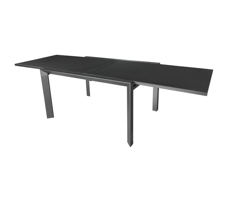 Table De Jardin 6/10p En Aluminium Et Plateau En Verre Poli Noir Modulo