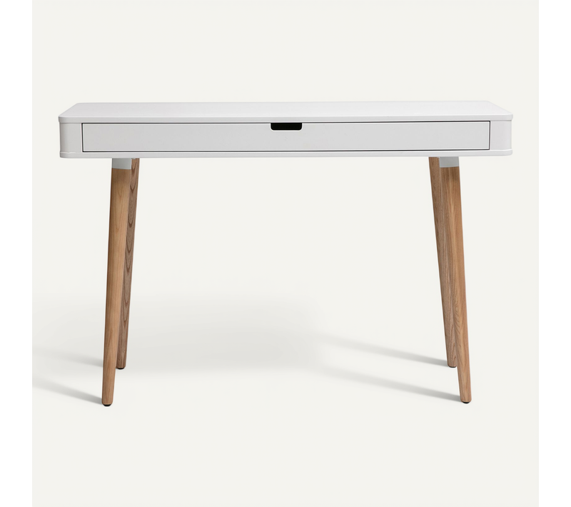 Bureau Avec Tiroir Scandinave Blanc Et Bois Clair Chêne L115 Cm Totem
